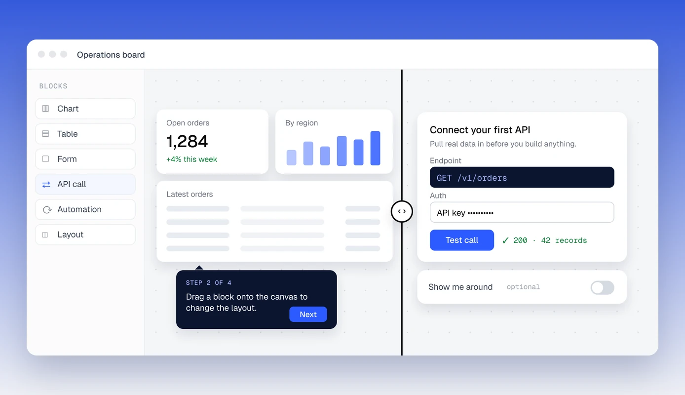 Onboarding case — one editor with a visual start and a technical start